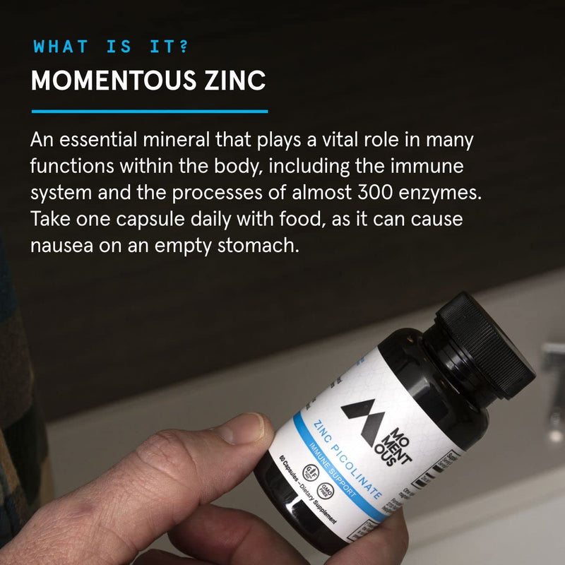 Momentous Zinc Picolinate - Immunity & Hormone Support - Bioavailable Zinc Supplement- Promotes Joint Health & Lean Muscle Mass (60 Servings) - BeesActive Australia