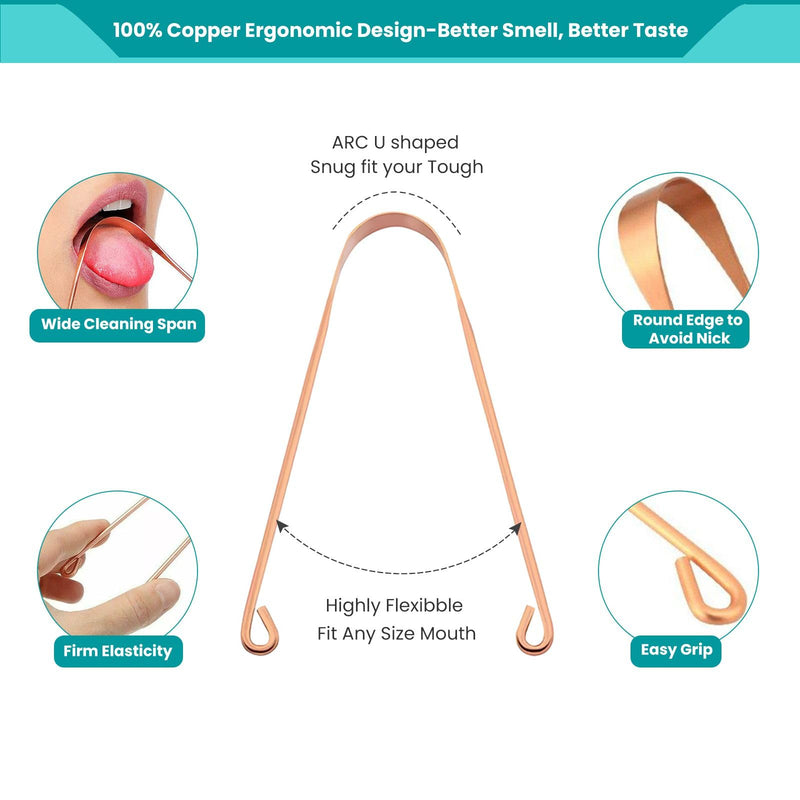 2Pcs Copper Tongue Scraper, Tongue Cleaner Set for Adults Kids, Stainless steel Wide Double Blades Oral Tongue Brush Cleaning Scrapping Sweeper for Fresh Breath and Mouth Hygiene Care with Travel Bag - BeesActive Australia