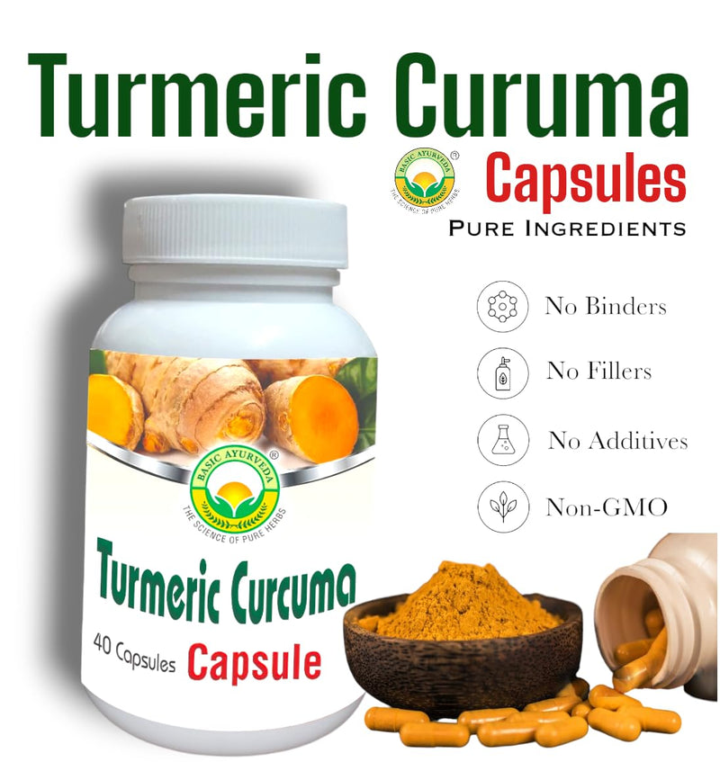 BASIC AYURVEDA Turmeric Curcuma Supplement - 460MG+ | 40 Capsules