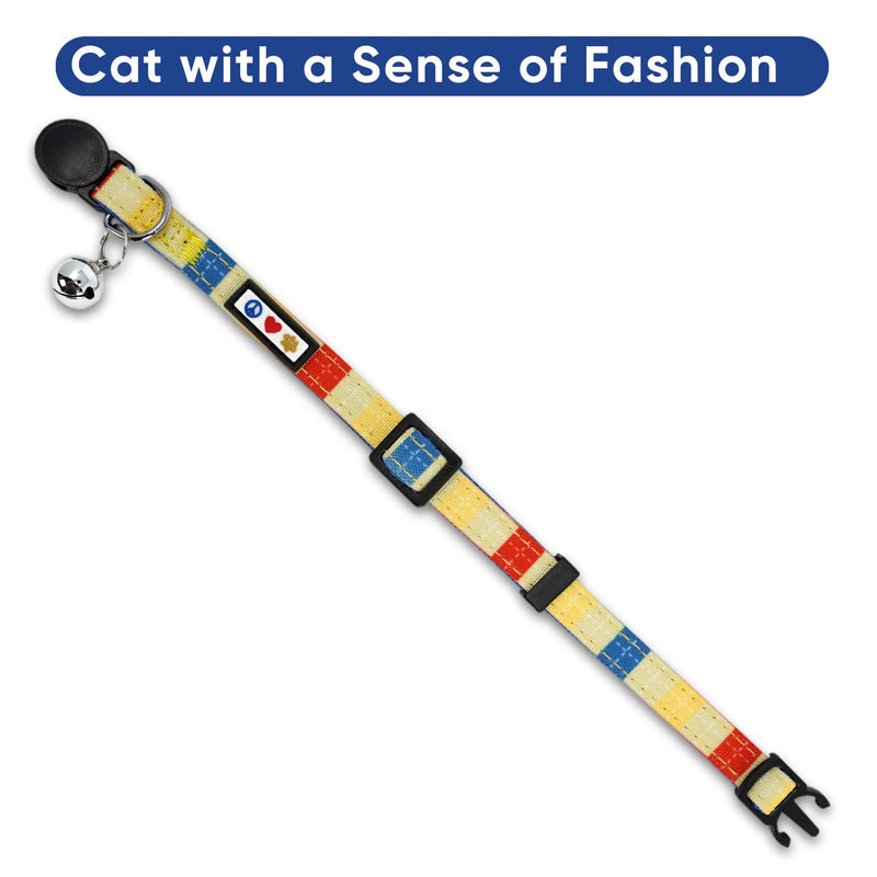Pawtitas Pet Multicolor Cat Collar with Safety Buckle and Removable Bell Cat Collar Kitten Collar Yellow/Blue/Orange Cat Collar 🍭 Multicolor Yellow / Blue / Orange - BeesActive Australia