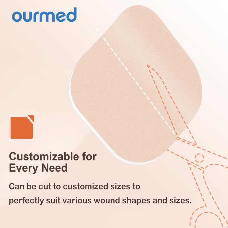 Ourmed Soft Flex Silicone Foam Dressings(6"x 6", Pack of 10) Sterile, Highly Absorbent, Waterproof, No Border, Wound Care for Bed Sores, Pressure Ulcers 6x 6 Inch with no border