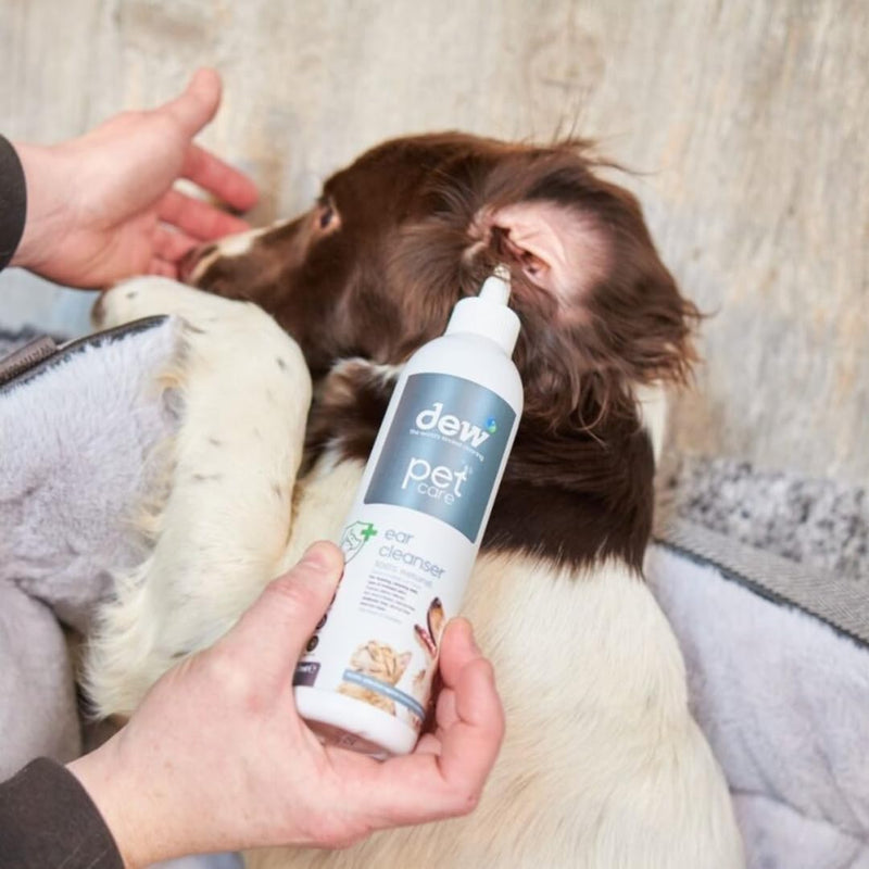Dew Pet Ear Care 250ml: 100% Natural Dog Ear Cleaner Solution | Antibacterial Drops for Treatment of Dogs & Cat Ear Itching, Wax, Odour & Dirt | Fast Acting Aural Wash Prevents Infection 250 ml (Pack of 1)