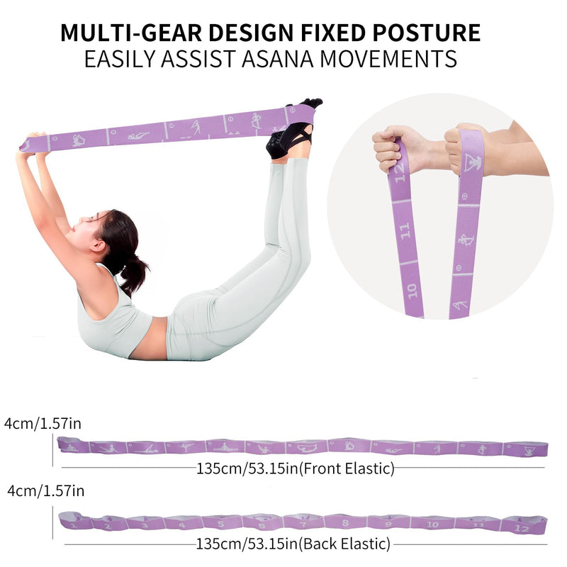 Multi-Functional Slimming Resistance Bands Yoga Straps Elastic Stretching Band 10/12 Loops for Pilates, Latin Training, Dance, Gymnastics, Fitness, Ballet and Physical Therapy Purple 12 Grids