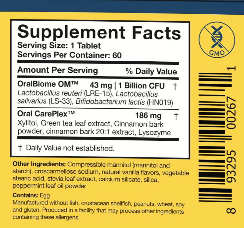 Researched Nutritionals OraMax - Oral Health Complex to Fight Bad Breath and Support Healthy Teeth & Gums - Oral Probiotics, Enzymes, Nutrients & Herbs (60 Dissolving Tablets)