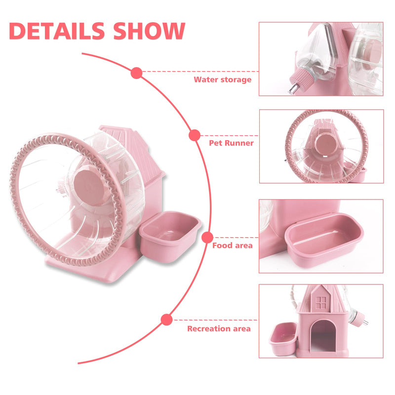 4 in 1 Silent Large Hamster Wheel Multifunctional Hamster Running Wheel Quite Running Spinner Wheel Accessories with Food Bowl Water Bottle for Hamsters Dwarf Gerbil (Pink) Pink - BeesActive Australia