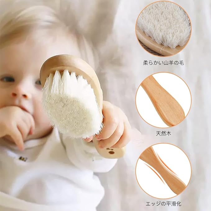 YFFSFDC Baby Hair Brush Comb Set of 2 Newborn Comb Set Wooden Handle Natural Wood Goat Hair Anti-Static Baby Gift Newborn Baby Baby - BeesActive Australia