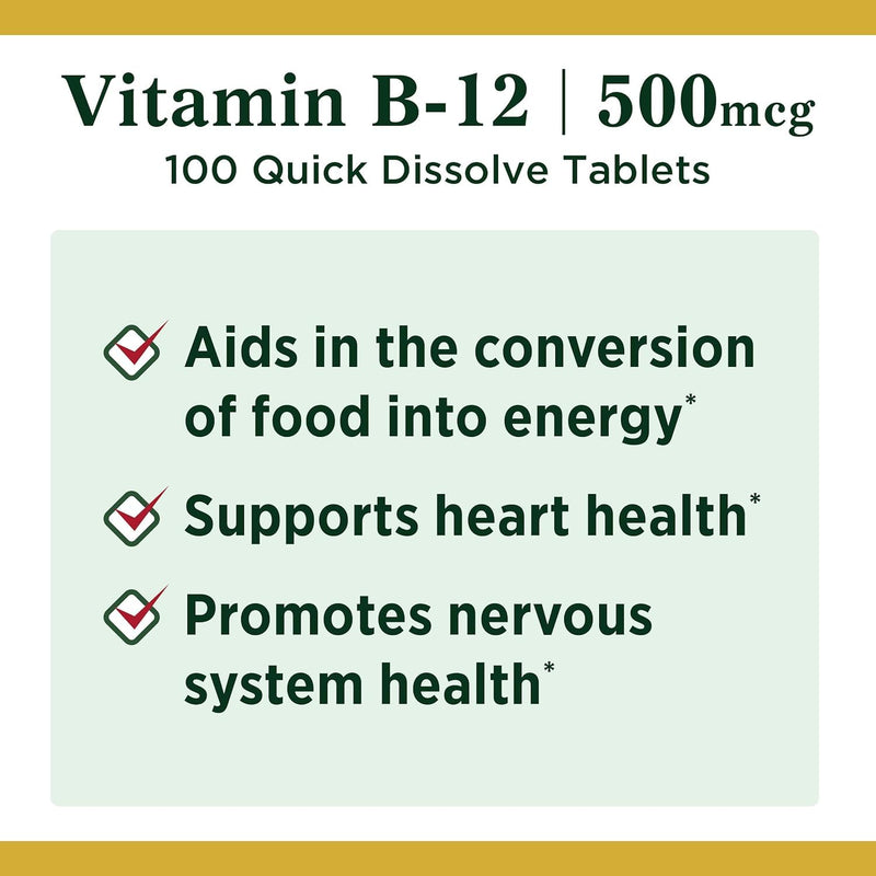 Nature’s Bounty Vitamin B-12 500 mcg, 100 Count (Pack of 2) 200 Count (Pack of 1)
