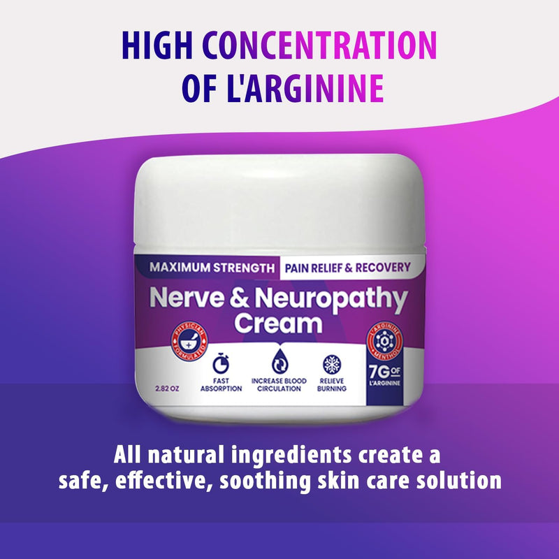 Nerve and Neuropathy Cream – Plant Powered Relief for Foot, Hands, Legs, Toes Includes 7grams of L’Arginine; Vitamin B6, Arnica, Aloe -2.82oz 2.82 Ounce (Pack of 1)