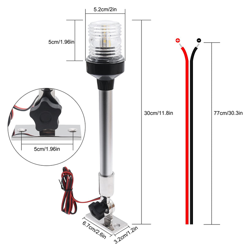 Geloo 12 Inch Marine Navigation Lights, Boat Stern Light Waterproof IP67, Anchor Lights, Marine Lights White LED All Round 360°Fold Down for Pontoon and Fishing Boat Yacht Stainless Steel Base 12 Inches Folding