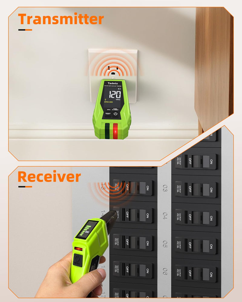Tadeto Circuit Breaker Finder with Outlet Tester, Quick GFCI, Voltage, AC 90-135V Electrical Circuit Tracer with Dual LCD Display, Batteries and Carrying Case