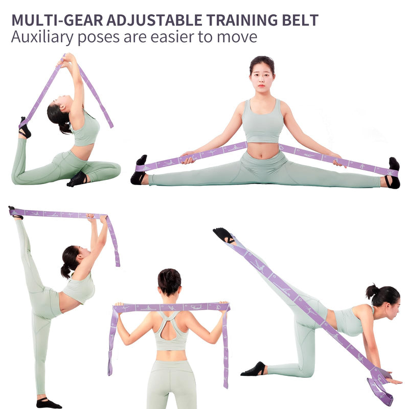 Multi-Functional Slimming Resistance Bands Yoga Straps Elastic Stretching Band 10/12 Loops for Pilates, Latin Training, Dance, Gymnastics, Fitness, Ballet and Physical Therapy Purple 12 Grids