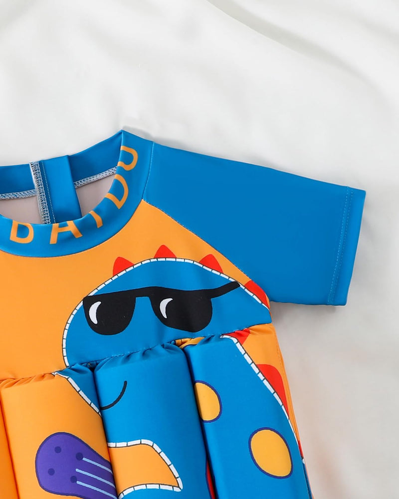 Toddler Floatation Swimsuit Boys 1-6T, One Piece Float Suit with Built-in Floats, UPF 50+ Floating Bathing Suit Orange Dinosaur 1-2T - BeesActive Australia