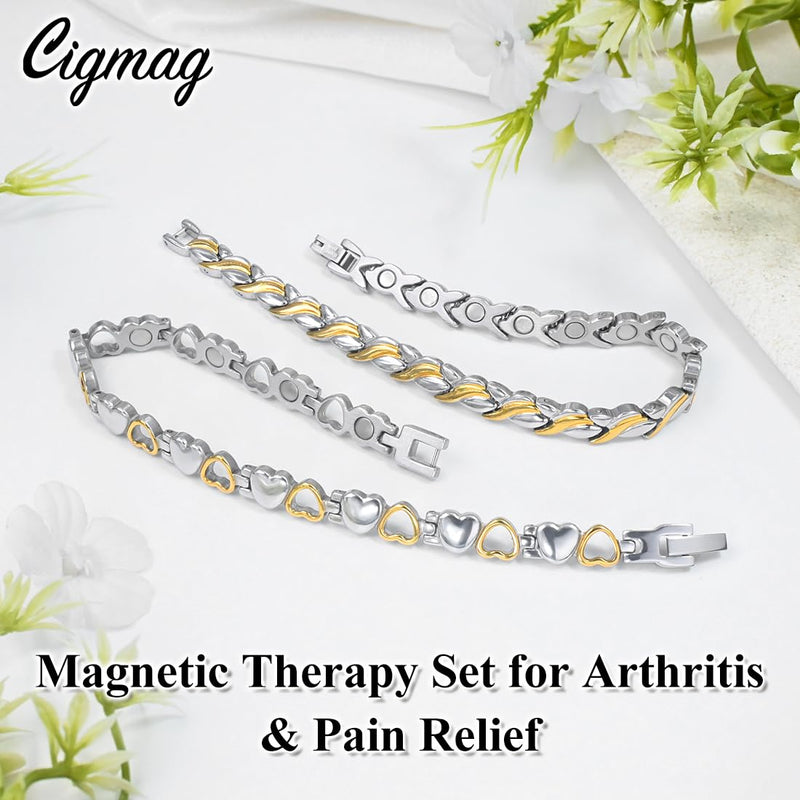 Magnetic Bracelets for Women Titanium Bracelet Strength Magnet with Adjustable Tool (2 PCS) Silver Gold Fish Tail - BeesActive Australia