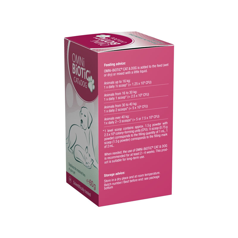 OMNi BiOTiC CAT & DOG | Probiotic for Cats & Dogs with Digestive Problems | Easy to Use with Wet or Dry Food | Suitable for Cats and Dogs of all Ages | Probiotic Powder | 60 g