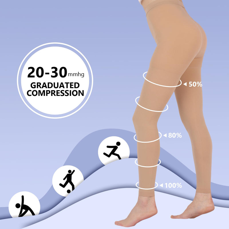 Compression Pantyhose for Women, 20-30 mmHg Compression Tights Large Beige