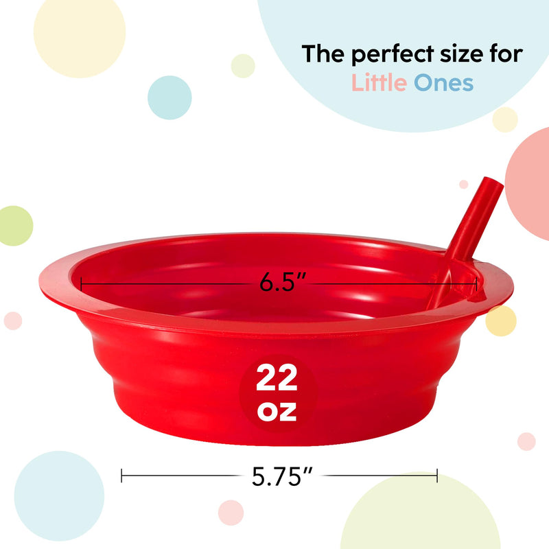 Kids Cereal Bowls with Straws - Set of 6 Plastic Bowl with Straw For kids BPA Free Dishwasher and Microwave Safe - 22 Oz Toddlers Bowls with Built-In Straws Includes 3 Cleaning Brushes - BeesActive Australia