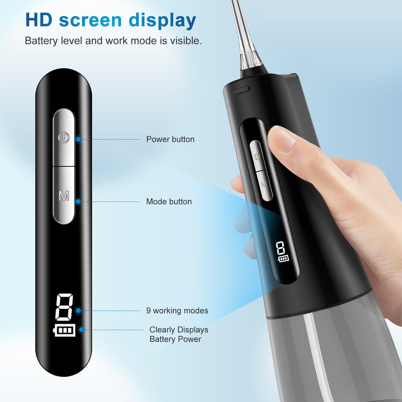 Rechargeable Water Flosser for Teeth, 300ML Oral Irrigator with 4 Nozzles, 2000mAh Battery, IPX7 Waterproof, 360° Rotating, USB Charging, Portable Cordless Dental Cleaner for Braces & Gum Care Black/Clear/Gray
