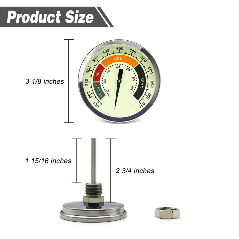 3 1/8” Accurate Luminous BBQ Thermometer Gauge for Oklahoma Joe’s Smokers 3695528R06 & Most Charcoal Pellet Wood Pit Smoker Grills, 1/2 NPT Male Thread Temperature Gauge Replacement, Grill Thermostat