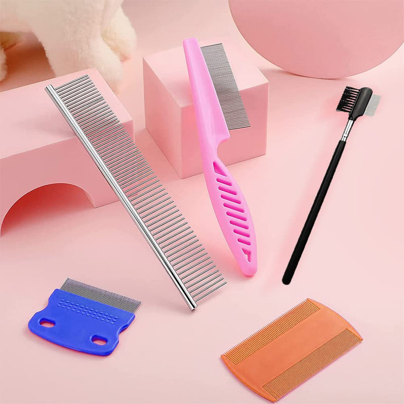 SKYPIA 5 Pcs Dog Comb Tear Stain Remover for Dogs Flea Comb Dog Combs for Grooming Small Dogs Flea Comb for Cats Dog Grooming Kit Pet Combs Small Dog Combs - BeesActive Australia