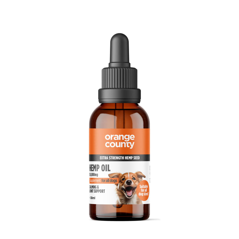 Orange County Hemp Oil for Dogs 30,000mg (30ml) - Rich in Omega 3-6-9 Fatty Acids, Vitamins A, D3, E, Enhanced Calming & Anxiety Relief, Promotes Healthy Skin, Coat & Joints, Non-GMO, Made in UK