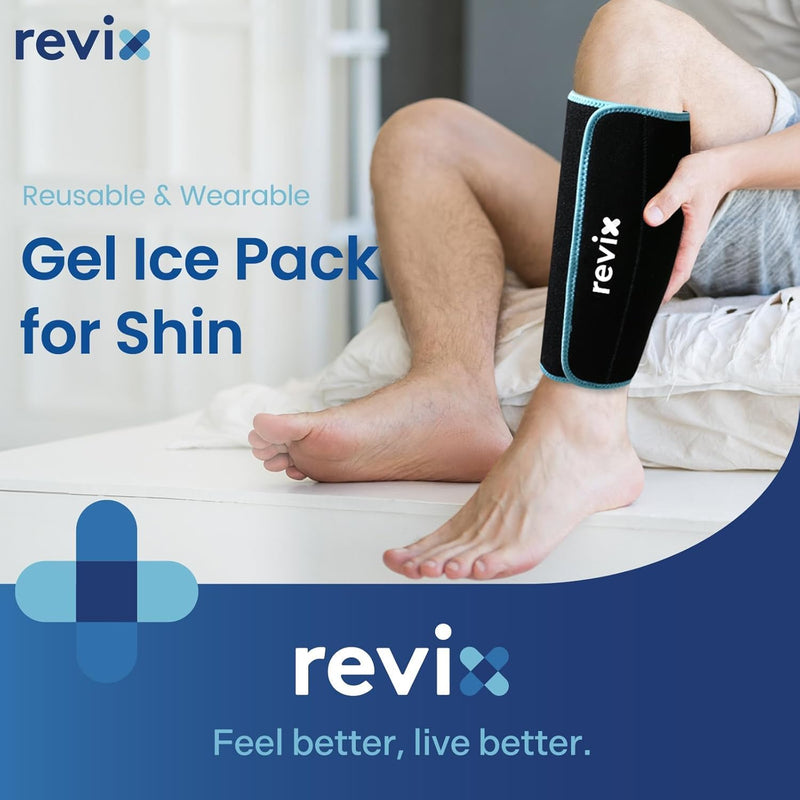 REVIX Shin Ice Pack Reusable Leg Ice Pack Wrap Cold Therapy Compression Sleeve for Calf, Elbow, Arm and Knee Discomfort Recovery and Support, 360° Full Coverage Black-Regular Size-1 Pack 1.0 - BeesActive Australia