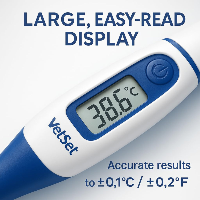 Digital Vet Thermometer for Pet, Equine & Livestock Animals | Veterinary Thermometer for Horses, Dogs, Cats & Cattle | Flexible Waterproof Tip | Fast 60 Sec Accurate Readings