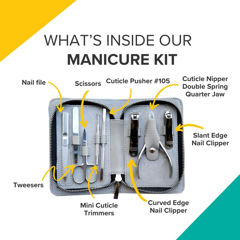 Rui Smiths Pro Stainless Steel 8-Piece Manicure Kit For Home And Salon With Professional Precision Cuticle Nipper And Metal Pusher Style No. 105 SK-02