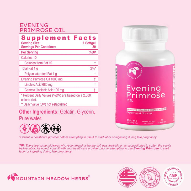 Mountain Meadow Herbs Evening Primrose Oil 1,000mg ‚Äì Omega-6 Fatty Acids for Women‚Äôs Health, Supports Clear Skin & Hormonal Balance, Gluten-Free, Easy-to-Take Softgels (30 Count) - BeesActive Australia