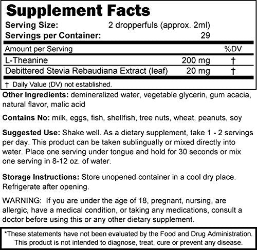 Svasthya Body & Mind 100% Pure L-Theanine Liquid Supplement – 2FL. OZ. (60ML) for Stress Reduction, Improved Concentration 1