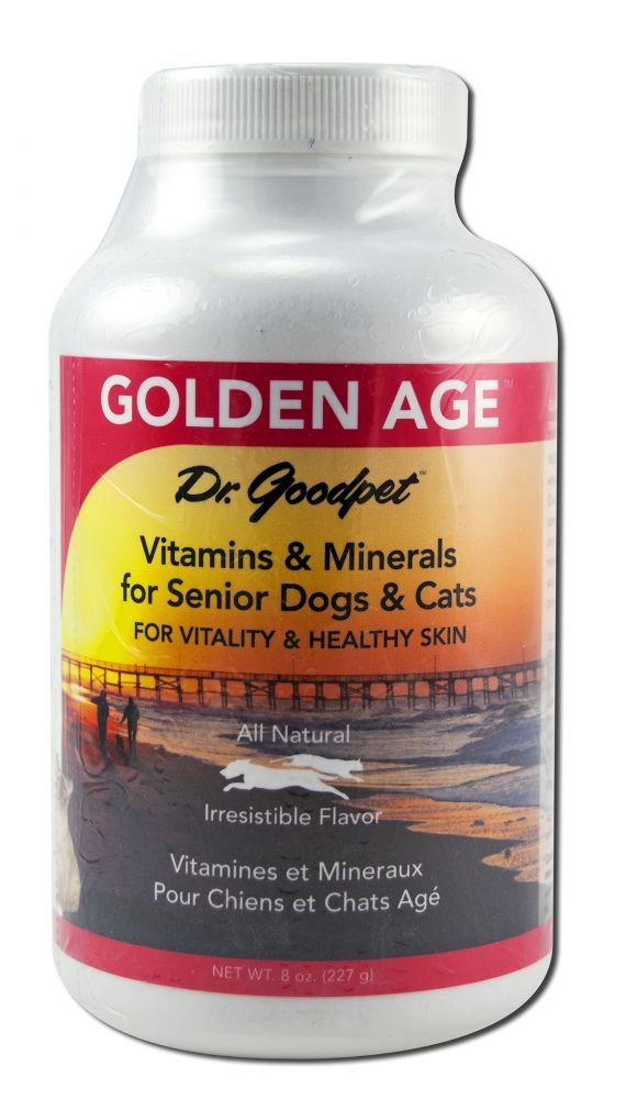 Dr. Goodpet Golden Age Formula Senior Dog & Cat Multivitamin & Mineral Powder with Antioxidant Support, Vitamins C & E, 70+ Trace Minerals & Goat's Milk Whey, Natural Aging Supplement. Made In The USA
