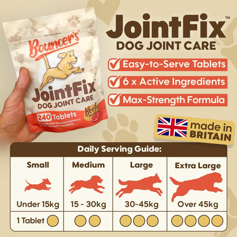 Bouncer's Joint Supplements for Dogs - High Strength Glucosamine, Chondroitin & Hyaluronic Acid | Affordable Mobility Support for Senior Dogs | 100% Recyclable | Letterbox Friendly 240 Tablet Pack