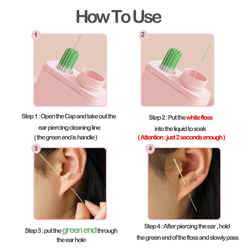 Piercing Cleaner, Ear Hole Cleaner, Piercing Cleaning Kit with 240pcs Disposable Ear Piercing Cleaning Floss & 15ml Cleaning Solution for Women Men - BeesActive Australia