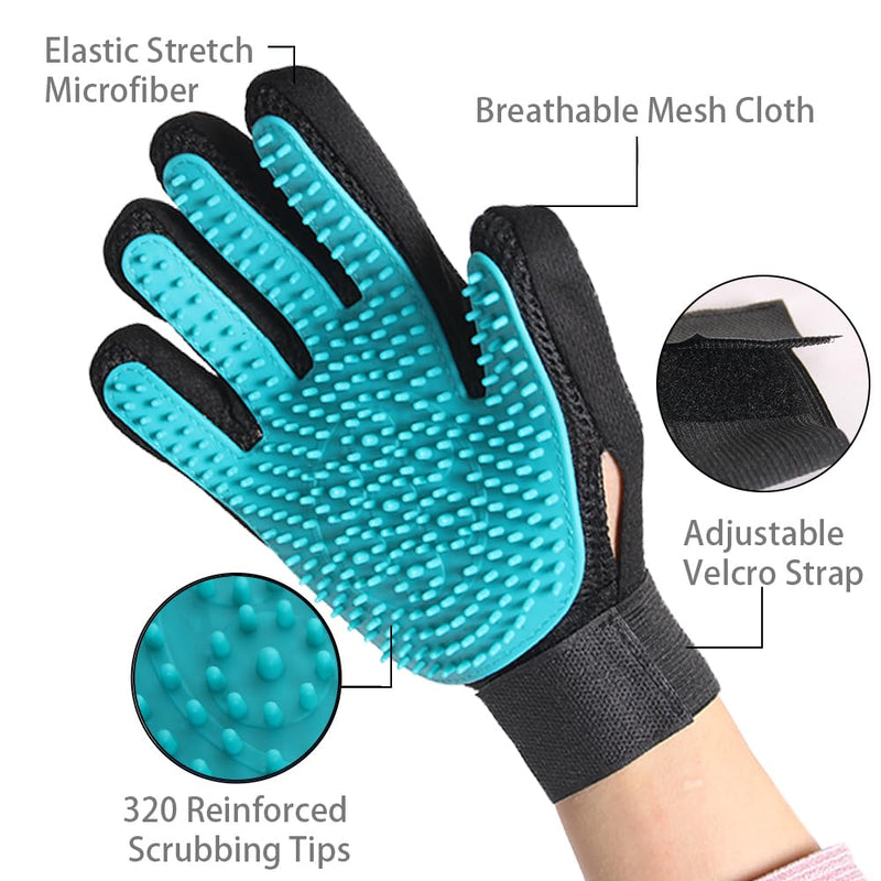 Upgraded Pet Grooming Gloves with Sturdy Teeth, Dexterous Dog Hair Removal for Gentle Shedding, Shampoo Horse Bathing Supplies for Washing, Scrubber Massage Cleaning Brushes, One Size, Pair of 1 - BeesActive Australia
