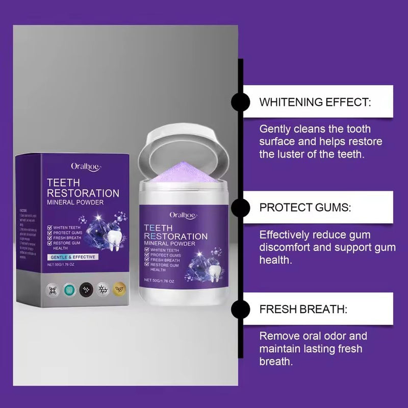 Teeth Restoration Mineral Powder, Purple, 1.76 oz, Gentle Whitening Formula with Gum Protection, Fresh Breath
