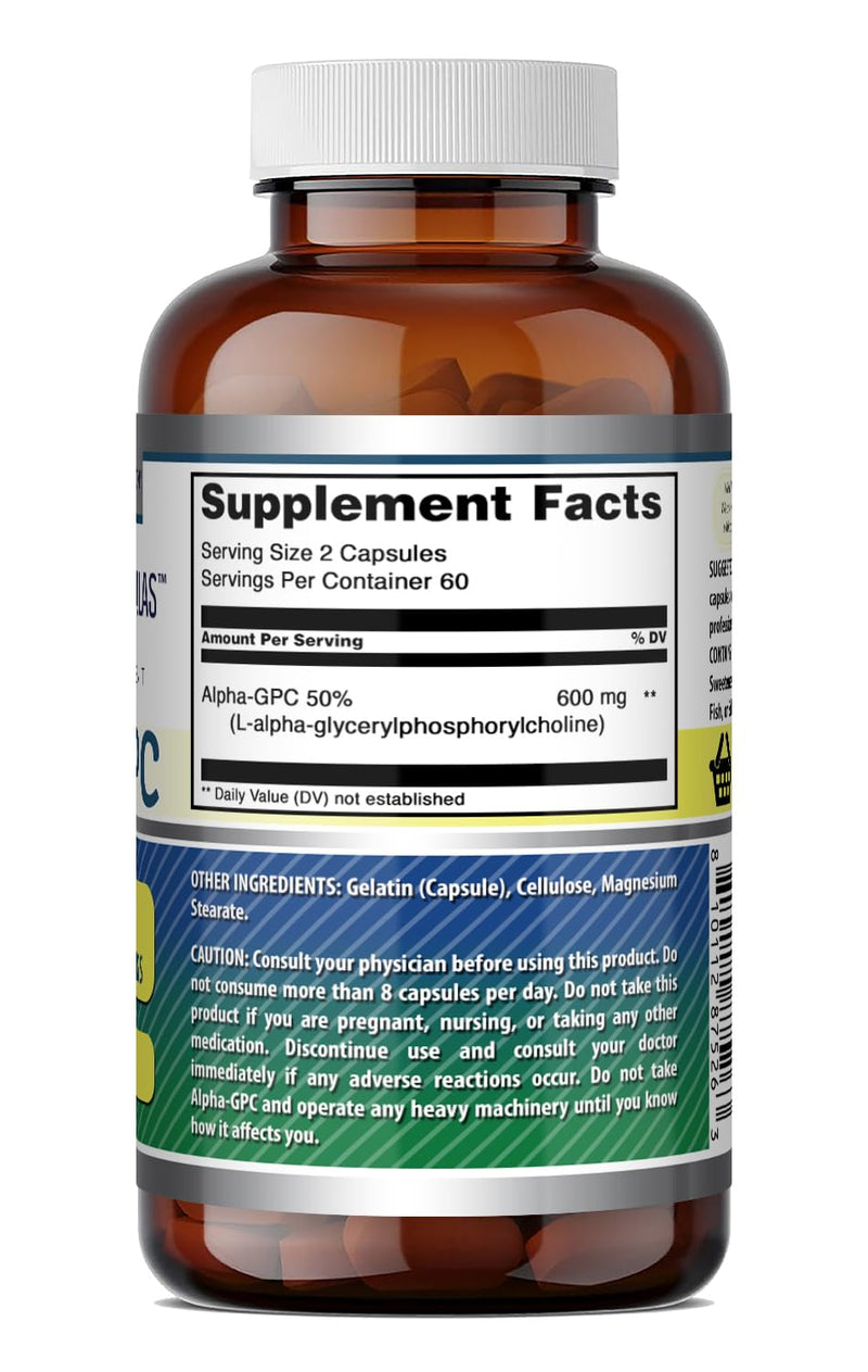 Amazing Formulas Alpha GPC Supplement | 600 Mg Per Serving | 120 Capsules | Non-GMO | Gluten Free | Made in USA 120 Count