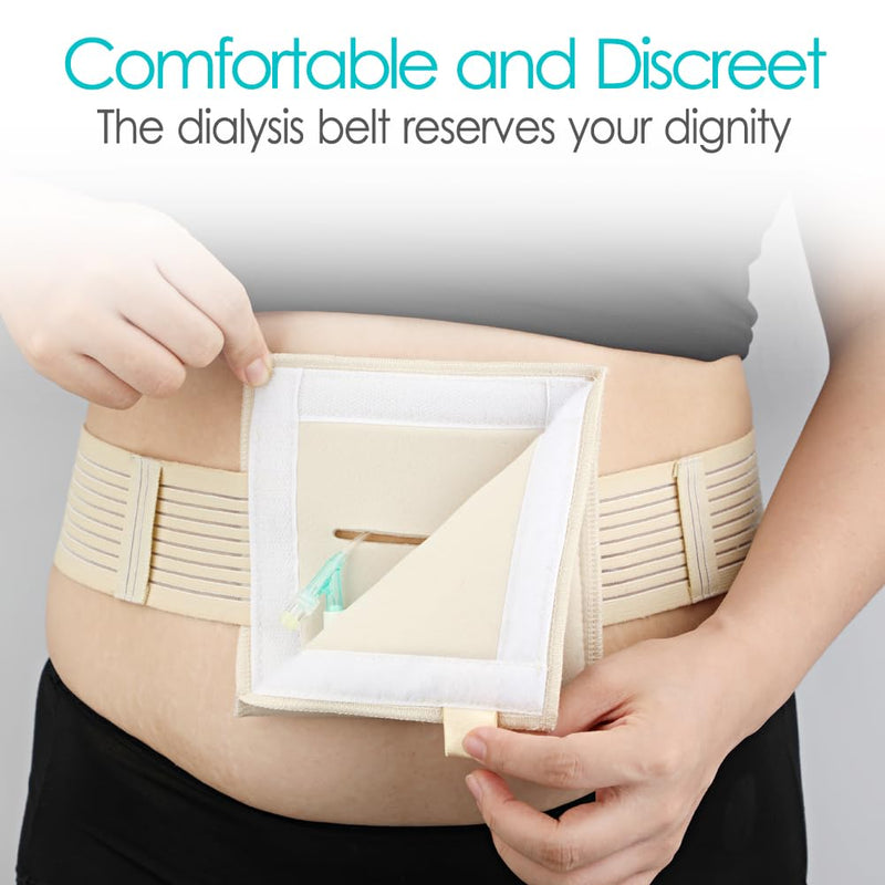 [2 Pack] Feeding Tube Belt, PEG Tube Holder G-Tube Protective Belt Breathable Beige with Slit for G Tube J Tube PEG Tube Supplies, No More Taping The Tube Medium (Pack of 2)