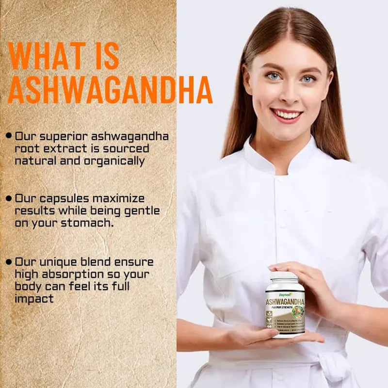 AIHIYO Ashwagandha Capsule, 60 Count | Herbal Supplement, MACA Root, Vitamin D2, Vitamin C