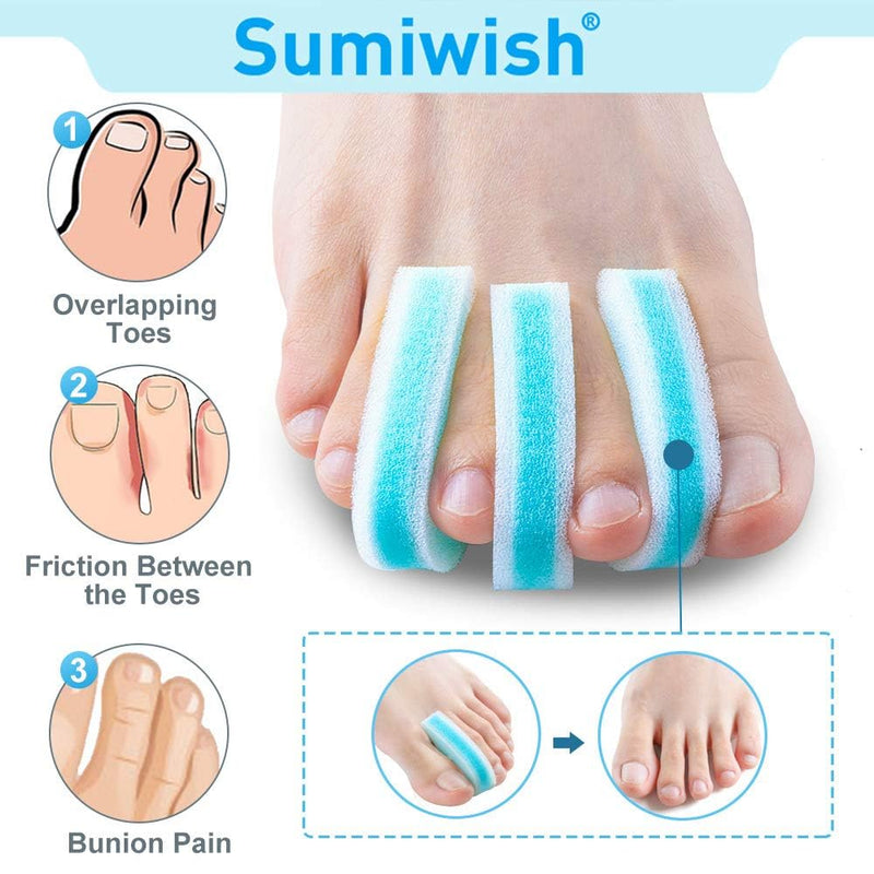 Sumiwish Foam Toe Separators, 20 Pack Breathable Toe Spacers, Reduce Friction and Relieve Corns Pain, Overlapping Toes Corrector - (Blue) Blue（20 Pack） - BeesActive Australia