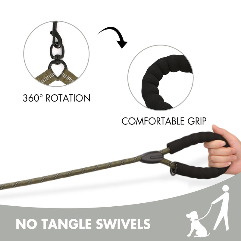 BAOBOTE Double Dog Leash,Dual Dog Leash with Shock Absorbing Bungee Reflective for Two Dogs 360 Swivel No Tangle Dog Leash(Army Green) Army Green - BeesActive Australia