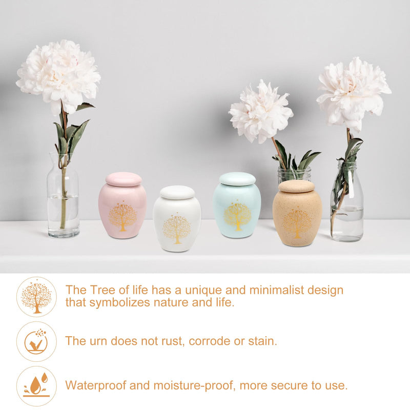 TNSLAND Small Urn for Human Ashes Set of 4 Ceramic Mini Urn for Ashes Human Urns with Tree of Life Animal Urns for Dogs Urn Cat Urn Keepsake for Safely Storing Ashes - BeesActive Australia