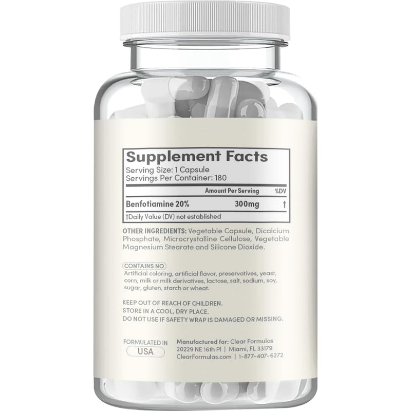 High Absorption Vitamin B1 Benfotiamine 300mg - Benfotiamine Supplement for Glycation Heart and Nerve Support - Vegan Non-GMO & Gluten Free Fat Soluble Thiamine B1 Supplement (180 Servings)