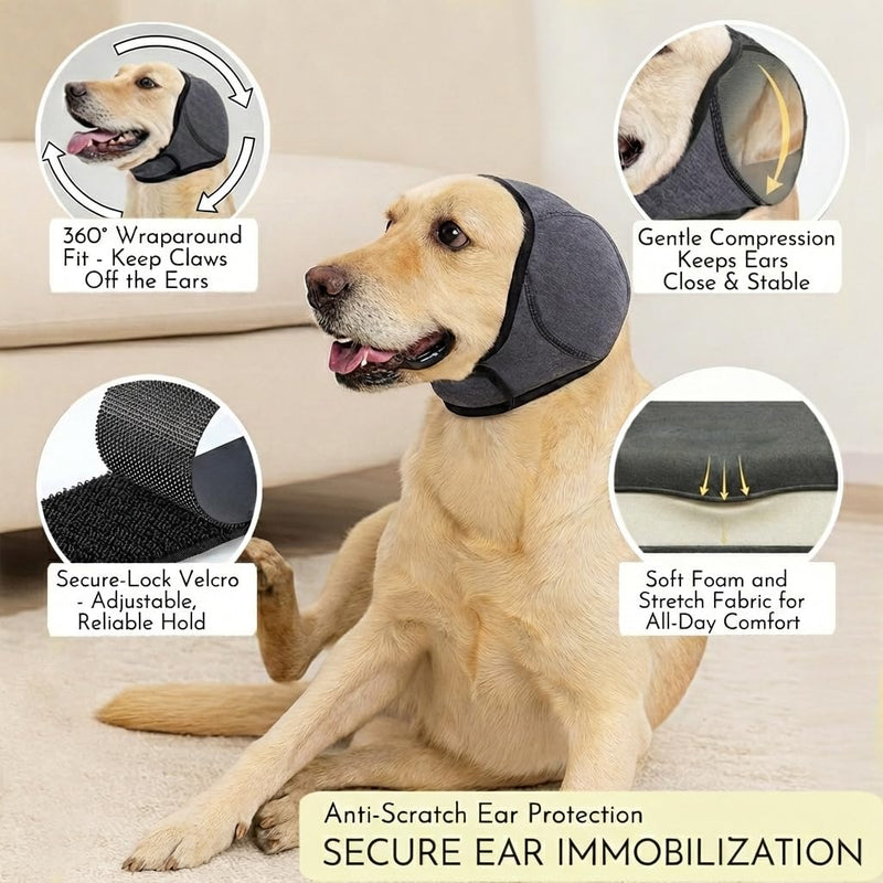 No-Shake Ear Wraps for Dogs: Breathable Bonnet to Stop Shaking & Aid Aural Hematoma Recovery - Post-Surgery Bleeding Protection for Golden Lab & Shepherd Large Breed
