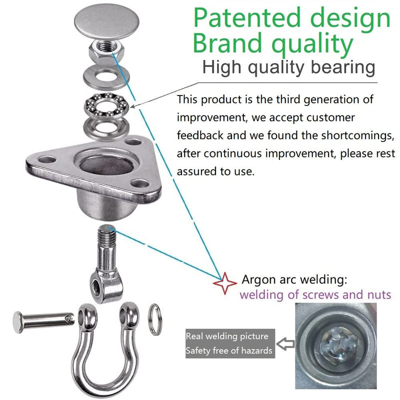 IOH Silent Bearing Swing Hanger Hammock Suspension Kit, SUS Rust Proof, 1500LB Heavy Duty 360 Degree Rotation, Yoga, Sandbag, Gym (3 wooden screws)