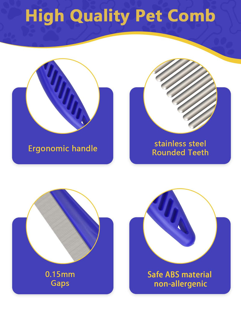 Flea Comb for Cats with Handle, 4 Pcs Flea Brush Tear Stain Comb Grooming Face and Matted Hair Paws Pet Lice Comb for Small, Medium & Large Cat Dog Kitten Rabbit Blue&Pink 4P - BeesActive Australia
