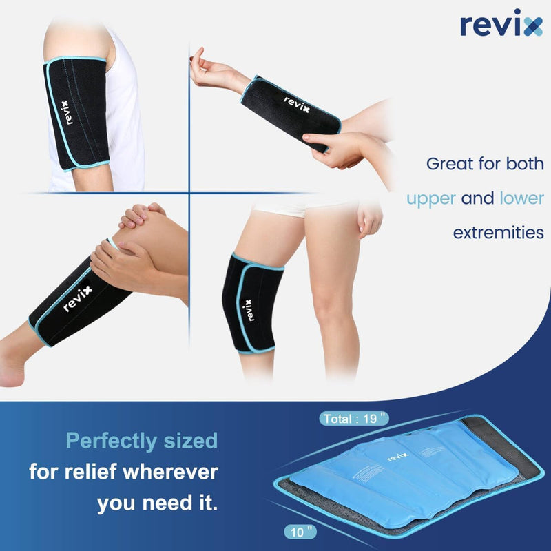 REVIX Shin Ice Pack Reusable Leg Ice Pack Wrap Cold Therapy Compression Sleeve for Calf, Elbow, Arm and Knee Discomfort Recovery and Support, 360° Full Coverage Black-Regular Size-1 Pack 1.0 - BeesActive Australia