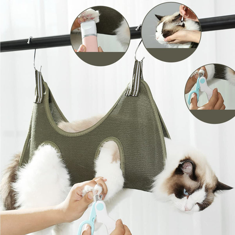 Qrity 1 piece cat grooming bag, hammock harness, dog grooming hammock set with S hooks, for grooming, dogs and cats nail trimming - S green - BeesActive Australia