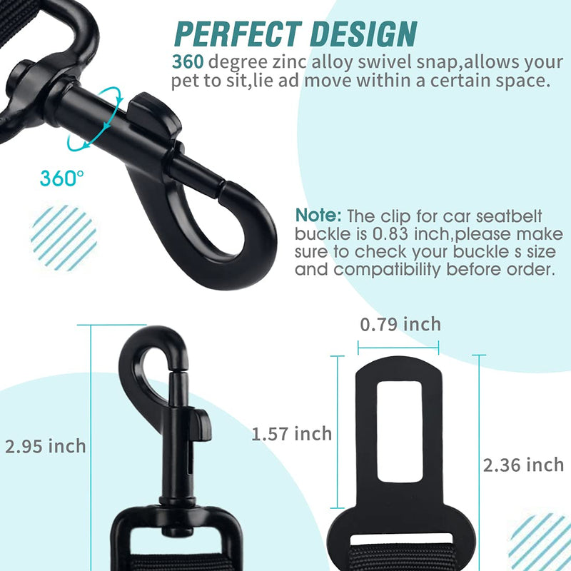 COOYOO Dog Seat Belt,Retractable Dog Car Harness Seat Belt for Car Adjustable Nylon Pet Safety Seat Belts Heavy Duty & Elastic Bungee Buffer 01-Black - BeesActive Australia