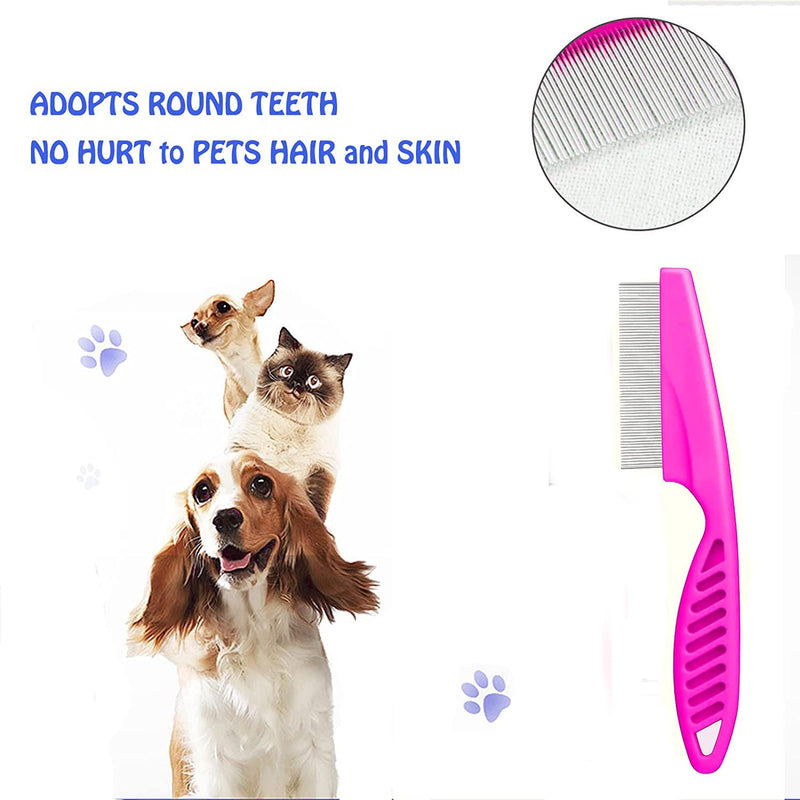 4 Pcs Pet Grooming Kit for Small Long and Short Haired Dog Cat and Puppy, Flea Comb For Dogs and Cats Pet Lice Comb, Tear Stain Remover Comb,with Fine-Toothed to Remove Knots Crust and Mucus (Pink) Pink - BeesActive Australia