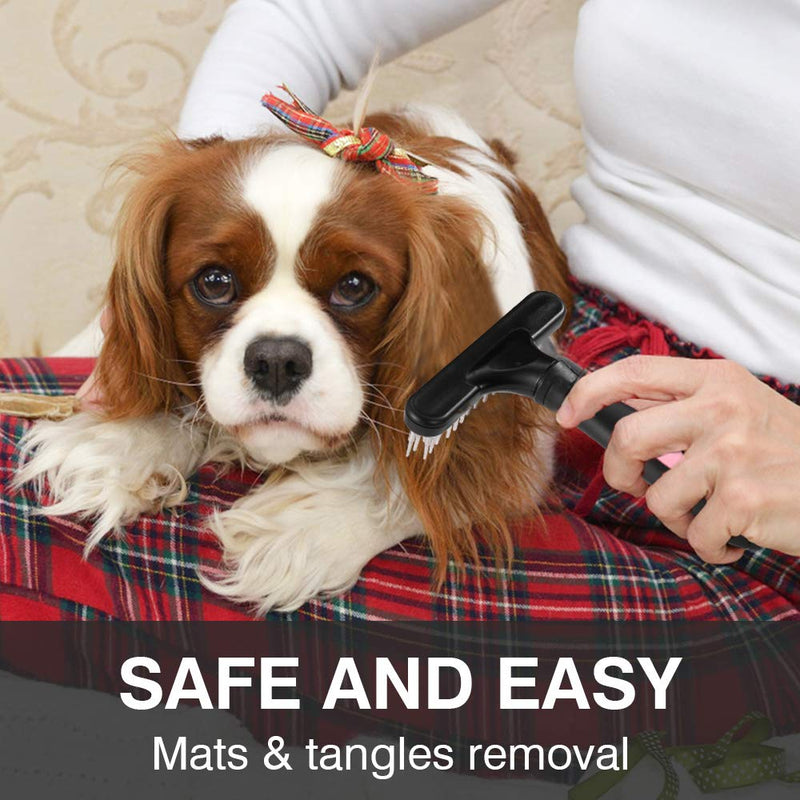 Pet Grooming Rake - Double Row Pins Shedding and Dematting Undercoat Rake Comb for Dogs and Cats - Safe Grooming & Deshedding Brush - Comb Out Mats & Tangles Easily Pink - BeesActive Australia
