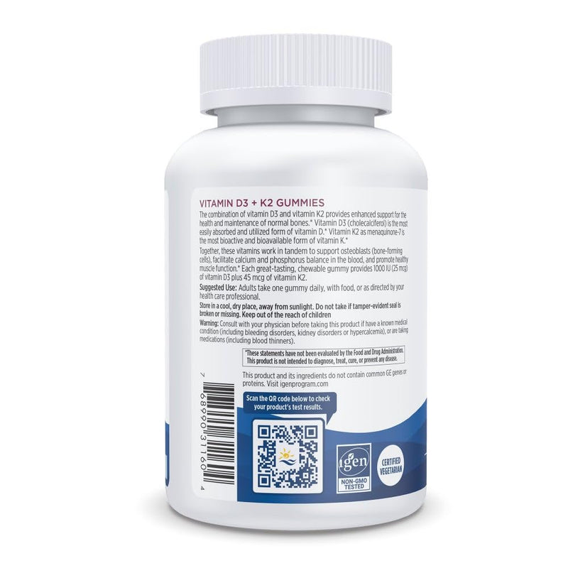 Nordic Naturals Vitamin D3 + K2 Gummies, Pomegranate - 60 Gummies - 1000 IU Vitamin D3 + 45 mcg K2 - Great Taste - Bone Health, Promotes Healthy Muscle Function - Non-GMO - 60 Servings 60 Count (Pack of 1) - BeesActive Australia